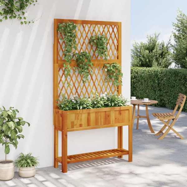 Jardinera con enrejado y estante acacia maciza 100x32x185 cm M 3
