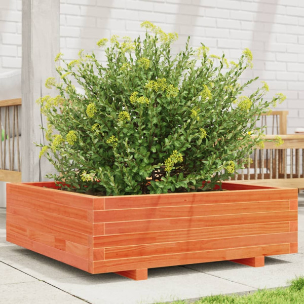 Jardinera de madera maciza de pino marrón cera 80x80x26.5 cm D
