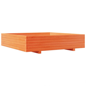 Jardinera de madera maciza de pino marrón cera 110x110x26.5 cm H