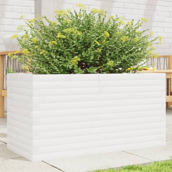 Jardinera de madera maciza de pino blanca 90x40x46 cm D