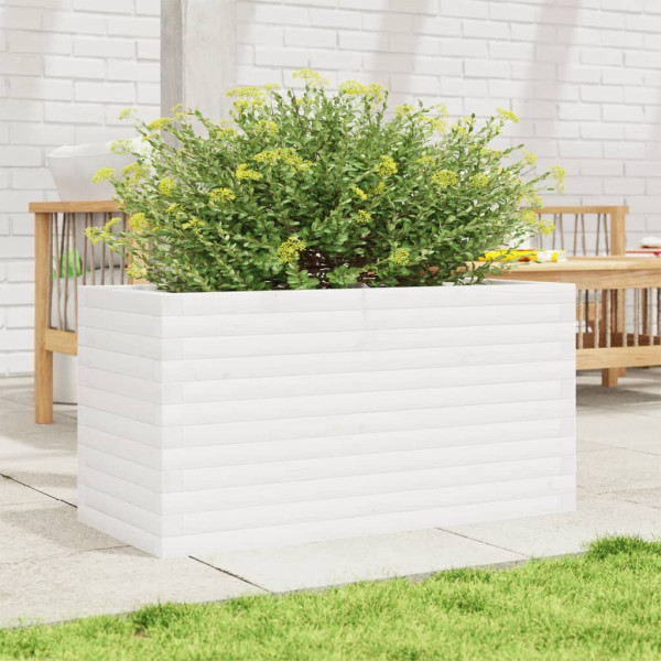 Jardinera de madera maciza de pino blanca 90x40x46 cm M 3