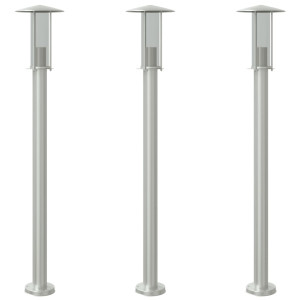 Candeeiro de chão para exterior 3 pcs 100 cm aço inox. prateado H