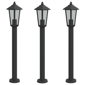 Lámparas de suelo de exterior 3 uds acero inoxidable negro 80cm H
