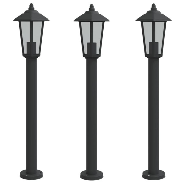Candeeiros de chão para exterior 3 pcs 80 cm aço inox. preto M 2