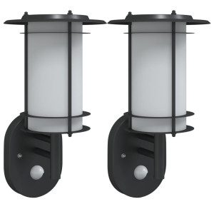 Candeeiros parede p/ exterior c/ sensor 2 pcs aço inox. preto H