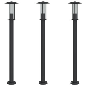 Candeeiro de chão para exterior 3 pcs 100 cm aço inox. preto H