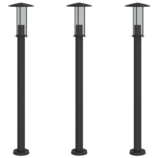 Candeeiro de chão para exterior 3 pcs 100 cm aço inox. preto M 2