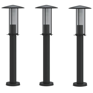 Lámparas de suelo de exterior 3 uds acero inoxidable negro 60cm H
