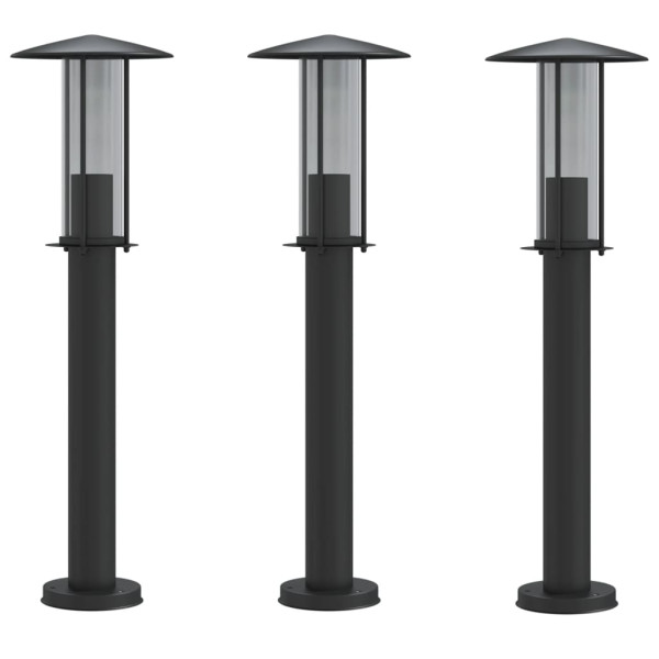 Candeeiros de chão para exterior 3 pcs 60 cm aço inox. preto M 2