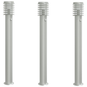 Lámparas de suelo de exterior con sensor 3 uds acero inox 110cm H