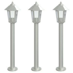 Candeeiros de chão para exterior 3 pcs 80 cm aço inox. prateado H