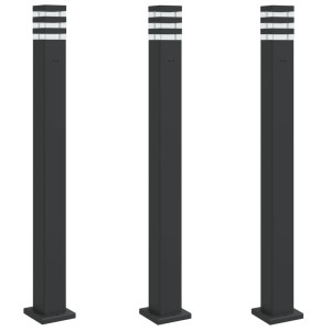 Candeeiro chão p/ exterior c/ tomada 3 pcs 110cm alumínio preto H