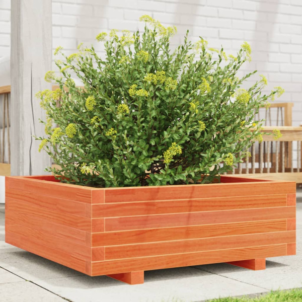 Jardinera de madera maciza de pino marrón cera 70x70x26.5 cm D