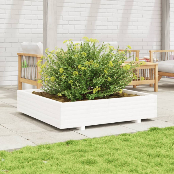 Jardinera de madera maciza de pino blanca 110x110x26.5 cm D