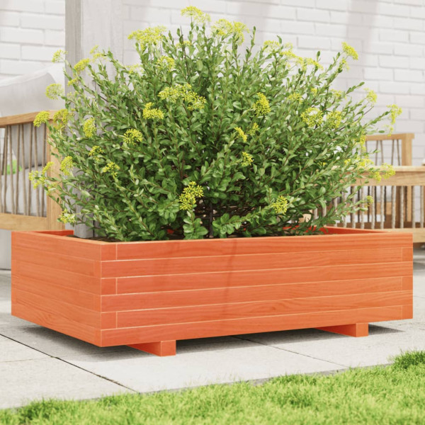 Jardinera de madera maciza de pino marrón cera 90x60x26.5 cm D