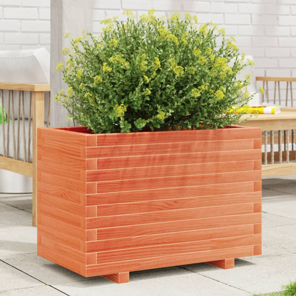 Jardinera madera maciza de pino marrón cera 70x40x49.5 cm D