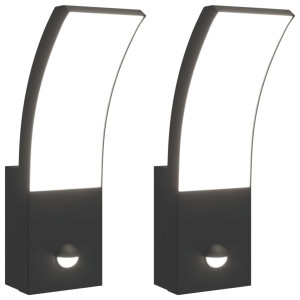 Lámparas de pared LED exterior con sensor 2 uds aluminio negro H