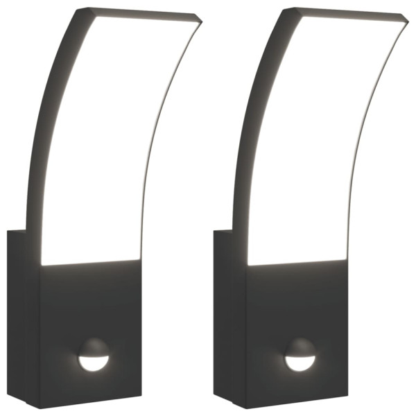 Candeeiros parede LED exterior c/ sensor 2 pcs alumínio preto M 2