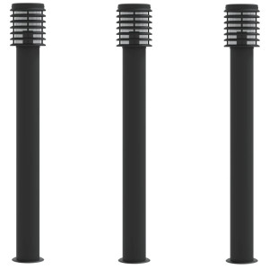 Lámparas de suelo exterior 3 uds acero inoxidable negro 110 cm H