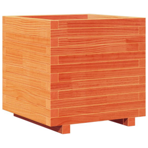 Jardinera madera maciza de pino marrón cera 50x50x49.5 cm H