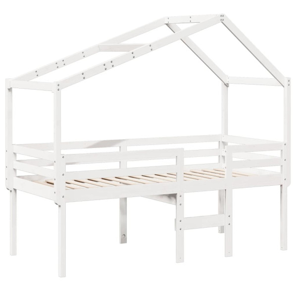 Cama alta com telhado 75x190 cm pinho maciço branco M 3
