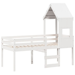 Cama alta com telhado 75x190 cm pinho maciço branco H