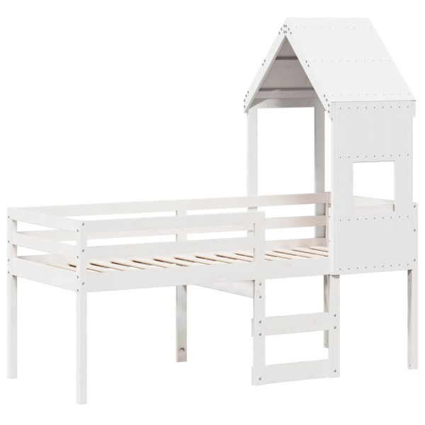 Cama alta com telhado 75x190 cm pinho maciço branco M 3