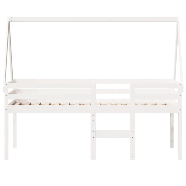 Cama alta com telhado 75x190 cm pinho maciço branco M 4