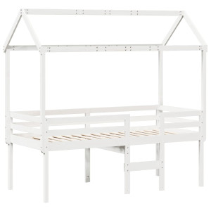 Cama alta com telhado 75x190 cm pinho maciço branco H