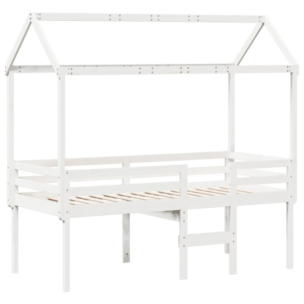 Cama alta com telhado 75x190 cm pinho maciço branco M 2