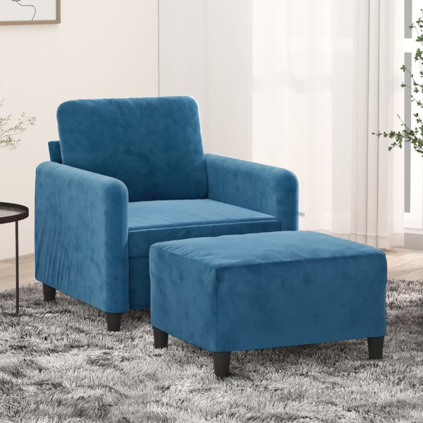 Sillón con taburete terciopelo azul 60 cm D