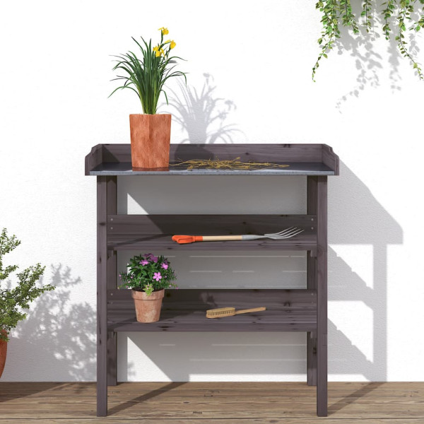 Mesa p/ plantas c/ prateleiras 78x38x82.5 cm abeto maciço cinza M 3