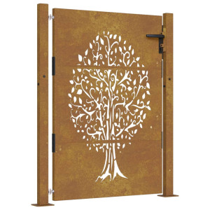 Puerta de jardín acero corten diseño árbol 105x155 cm H