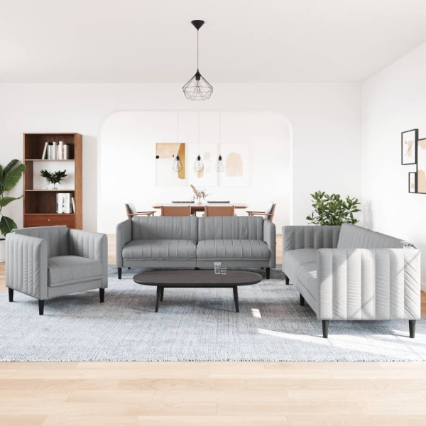 Juego de sofás 3 piezas tela gris claro M 3