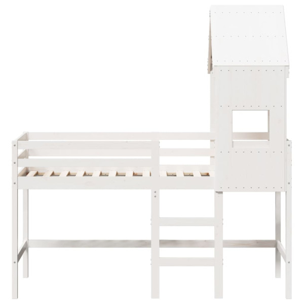 Cama alta escalera y techo madera maciza pino blanca 90x190 cm M 4