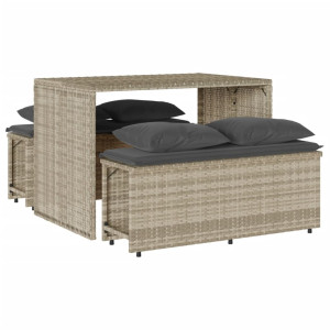 3 pcs conjunto de jantar p/ jardim c/ almofadões cinzento claro H