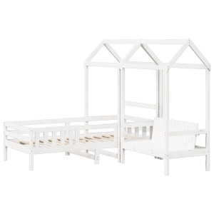 Conj. cama e banco c/ telhado 75x190 cm pinho maciço branco H