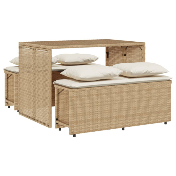 Set comedor de jardín 3 pzas con cojines ratán sintético beige M 2