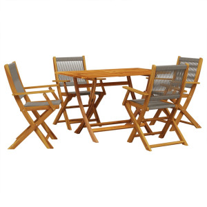 5 pcs conj. jantar p/ jardim polipropileno/madeira maciça cinza H