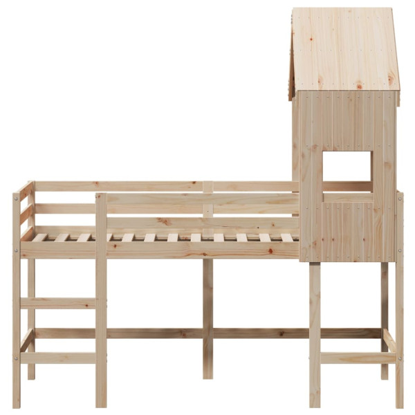 Cama alta c/ escada e telhado 90x190 cm pinho maciço M 4