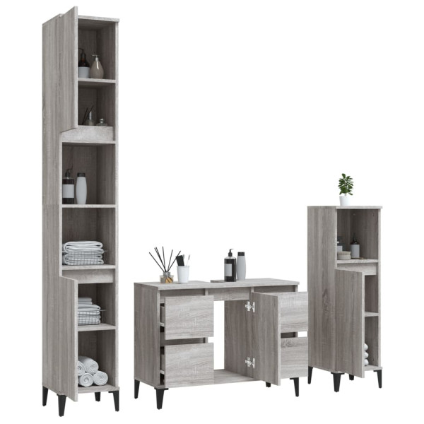 Set de muebles de baño 3 pzas madera contrachapada gris sonoma M 4