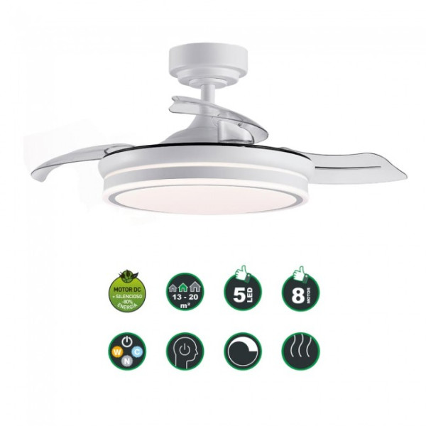 Ventilador LED con aspas retráctiles Perla Mini Blanco CCT (46W) M 3
