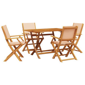 5 pcs conj. jantar p/ jardim tecido/madeira maciça bege H