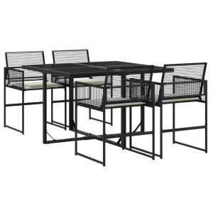 Set de muebles jardín 5 pzas con cojines ratán sintético negro H