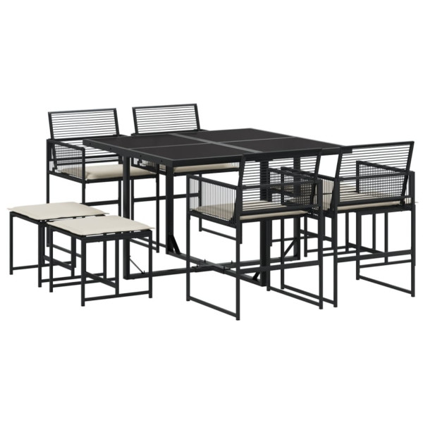 Set de comedor de jardín 9 pzas y cojines ratán sintético negro M 2