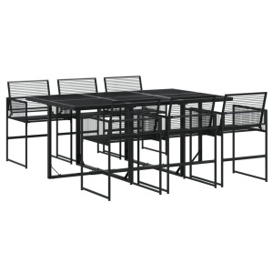 7 pcs conjunto de jantar para jardim vime PE preto H