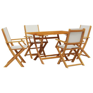 5 pcs conj. jantar p/ jardim tecido/madeira maciça branco nata H