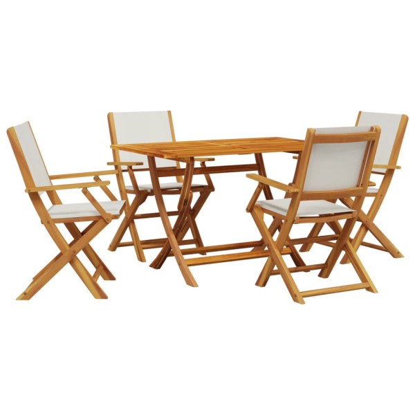 Set de comedor de jardín 5 pzas tela madera maciza blanco crema M 2