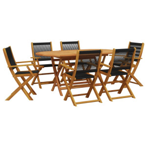 Set de comedor jardín 7 pzas polipropileno madera maciza negro H