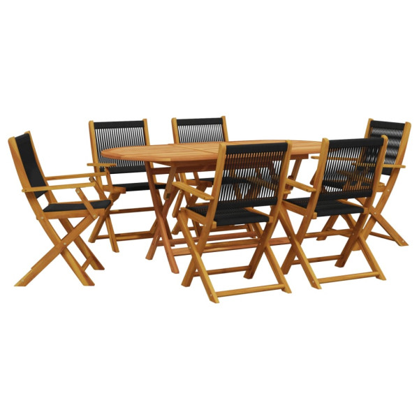 Set de comedor jardín 7 pzas polipropileno madera maciza negro M 2